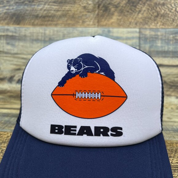 Chicago Bears Mens Trucker Hat Navy Snapback 60s Vintage Logo Football Cap - Picture 3 of 7